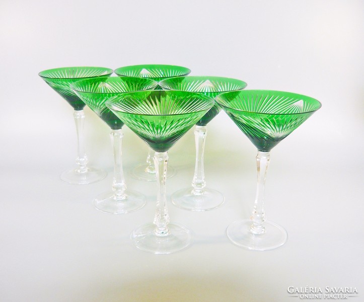 Lips, emerald green, hand polished, lead crystal martinis glasses, set of 6! (Bt042)