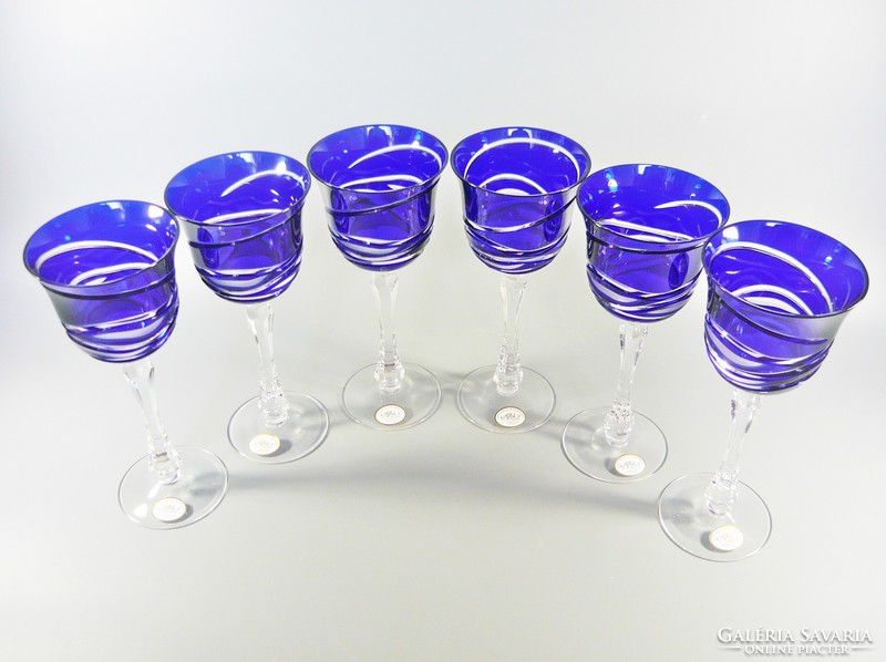 Lips, cobalt blue, hand-polished, lead crystal wine glasses, set of 6! (Bt045)