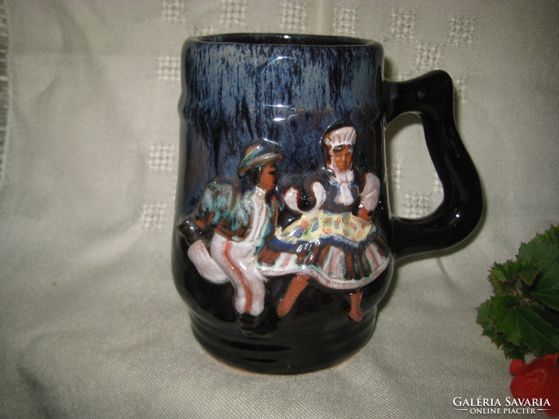 Tiled jug, with folk decor, 16 cm