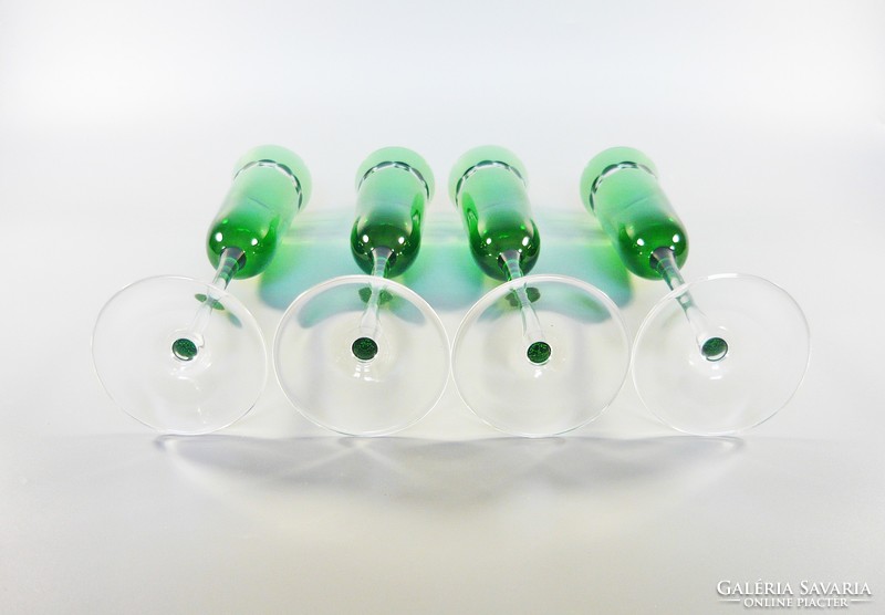 Lips, emerald green, hand-polished, lead crystal champagne glasses, set of 4! (Bt046)