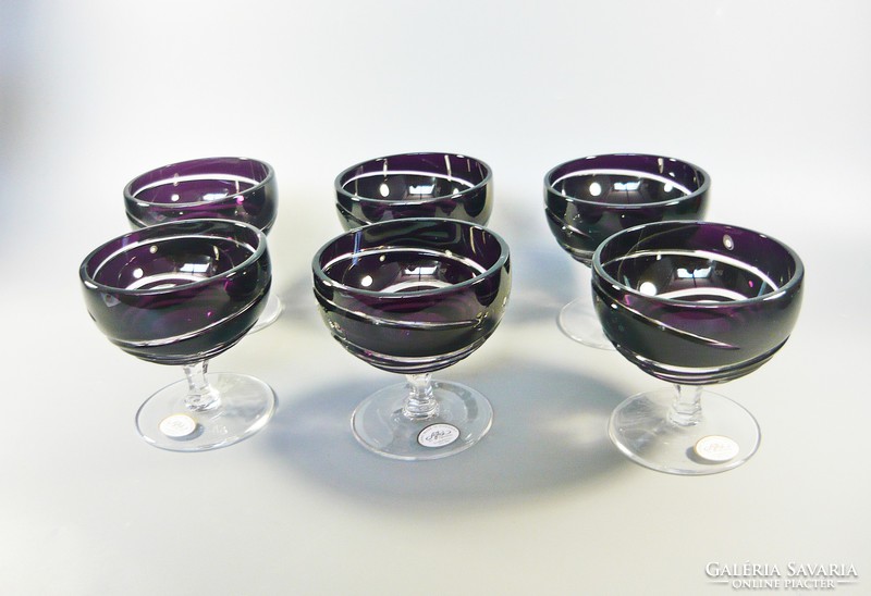 Lips, purple, hand-polished, lead crystal ice cream cups, set of 6! (Bt048)