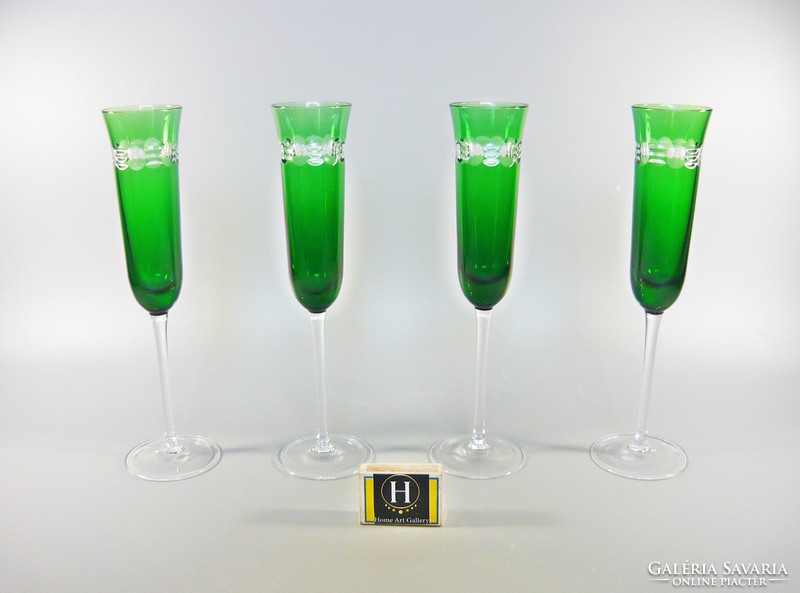 Lips, emerald green, hand-polished, lead crystal champagne glasses, set of 4! (Bt046)