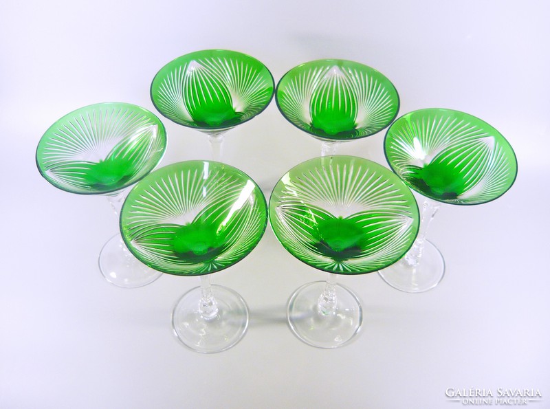 Lips, emerald green, hand polished, lead crystal martinis glasses, set of 6! (Bt042)