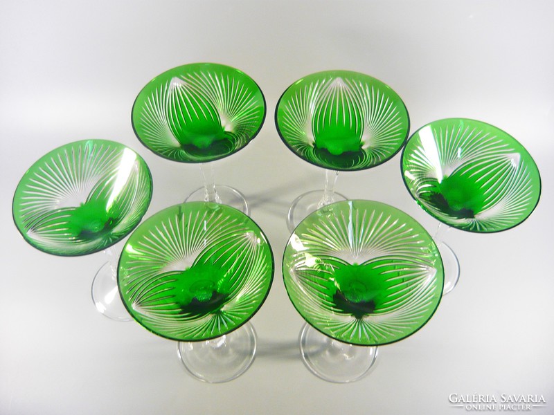 Lips, emerald green, hand polished, lead crystal martinis glasses, set of 6! (Bt042)