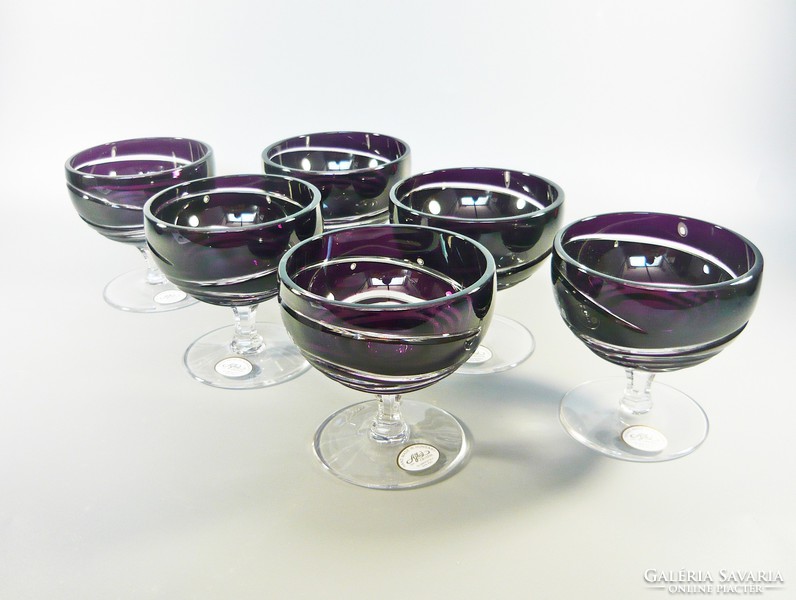 Lips, purple, hand-polished, lead crystal ice cream cups, set of 6! (Bt048)