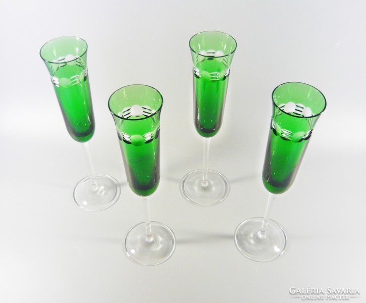 Lips, emerald green, hand-polished, lead crystal champagne glasses, set of 4! (Bt046)