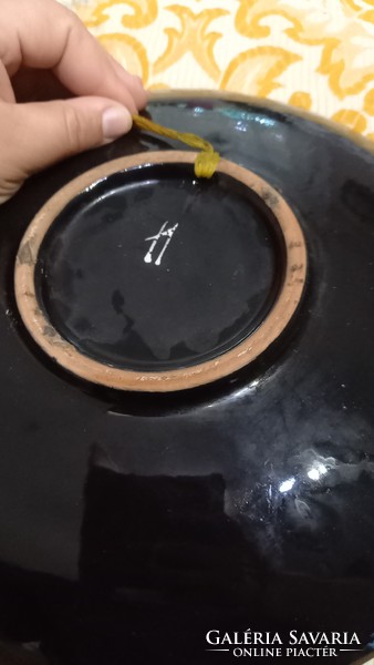 Retro mázas kerámia fali tányér absztrakt mintás falidísz 29 cm