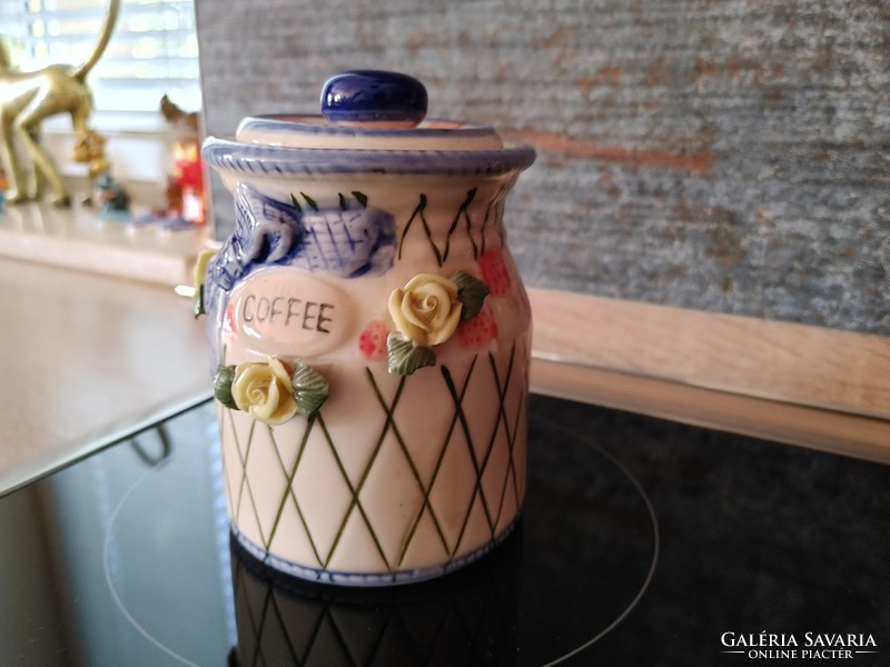 Csodaszép kézzel festett  porcelán rózsa motívumos  kávétartó  cappuccino  tároló