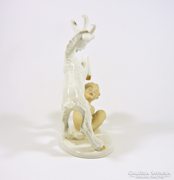 Wallendorf, a putty little boy playing with a goat 20.2 Cm hand-painted porcelain figurine, flawless! (P207)