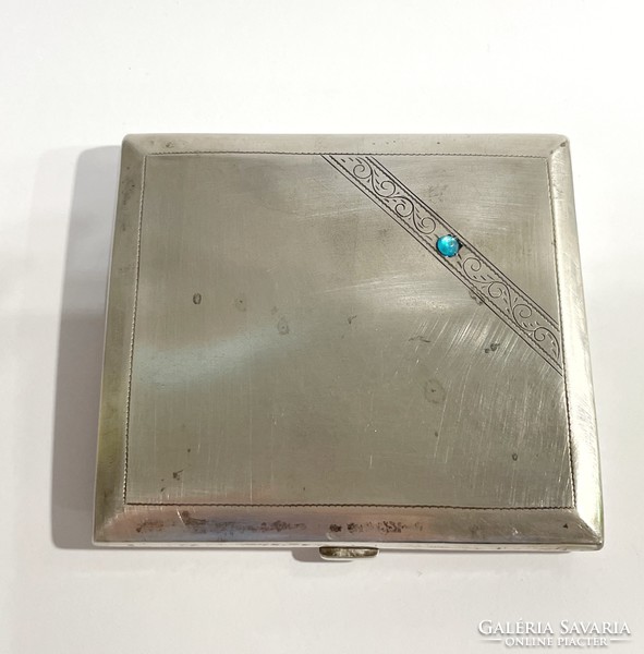 Silver cigarette case - box with blue stone - 106g
