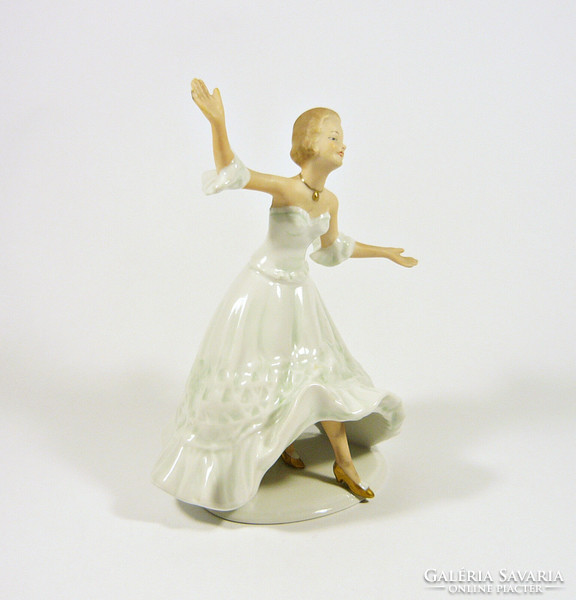 WALLENDORF, BÁJOS TÁNCOLÓ HÖLGY KÉZZEL FESTETT PORCELÁN FIGURA, HIBÁTLAN! (P197)