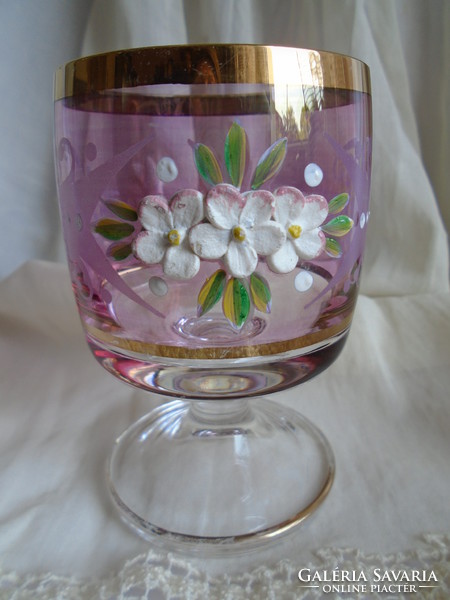 2 pcs. Antique, floral, stemmed glass.