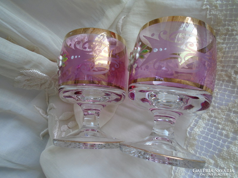 2 pcs. Antique, floral, stemmed glass.