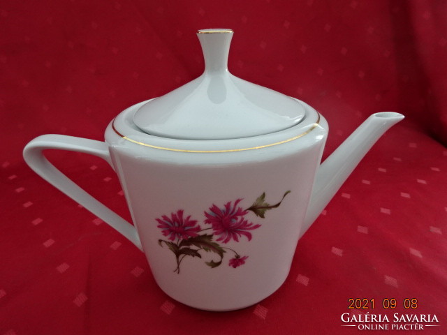 Alföldi porcelán teáskanna, ciklámen színű virággal, magassága 17 cm.  Vanneki!