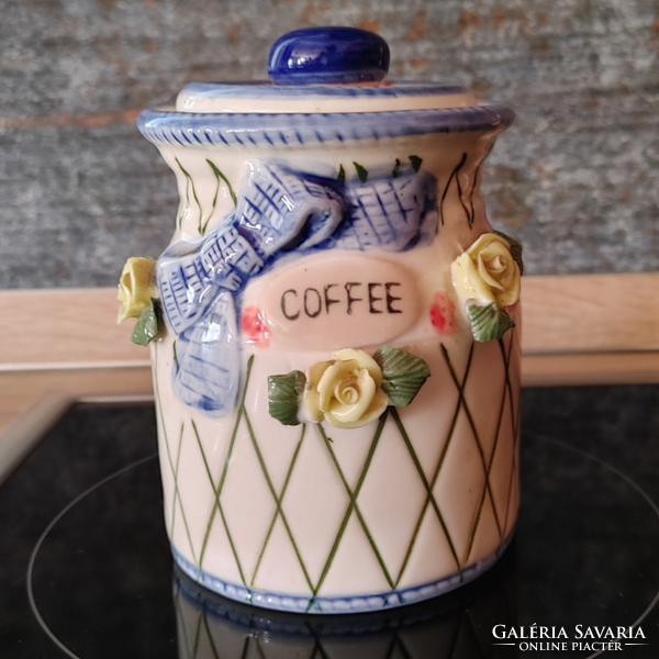 Csodaszép kézzel festett  porcelán rózsa motívumos  kávétartó  cappuccino  tároló