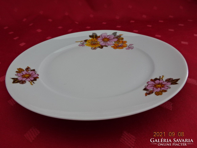 Alföldi porcelán süteményes tányér, sárga és rózsaszín virággal. Vanneki!