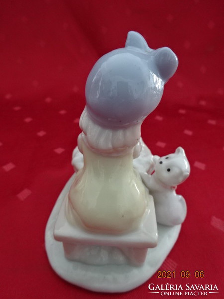 German porcelain figurine, little girl with kitten, little girl washes in the tank. He has!
