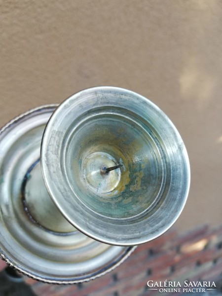 Díszes régi fém-üveg gyertyatartó 30 cm