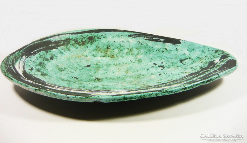 Gorka lívia, retro 1960 turquoise 44.7 Cm artistic ceramic bowl, flawless! (G042)