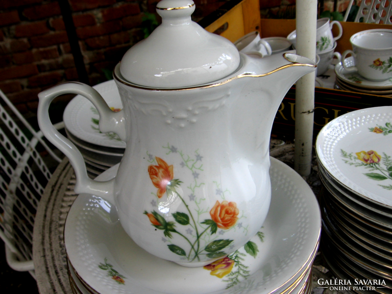 Karolina-Jarolina lengyel barokk sárga rózsás teás kancsó, kanna és tejszínes, tejes kiöntő