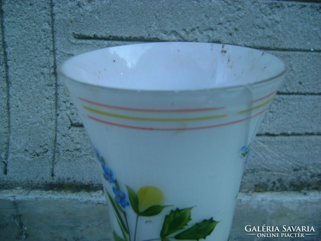Antik, kézzel festett domború mintás üveg váza - sérült