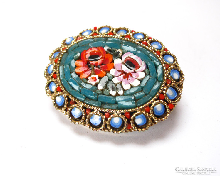 Micromosaic gilded brooch, flawless.