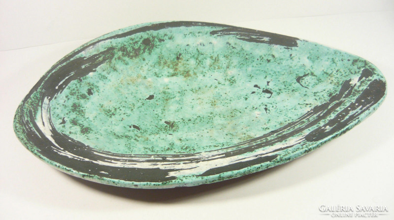 Gorka lívia, retro 1960 turquoise 44.7 Cm artistic ceramic bowl, flawless! (G042)