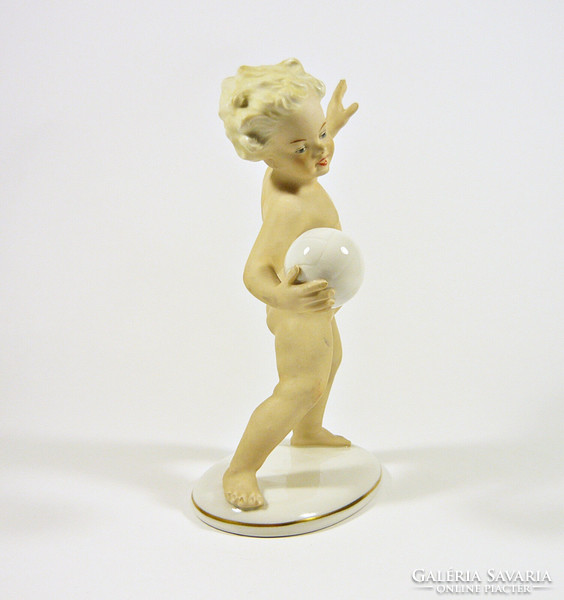 Schaubach kunst, ball-putto little boy hand-painted porcelain figurine, flawless! (P191)
