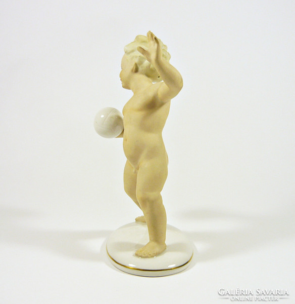 Schaubach kunst, ball-putto little boy hand-painted porcelain figurine, flawless! (P191)