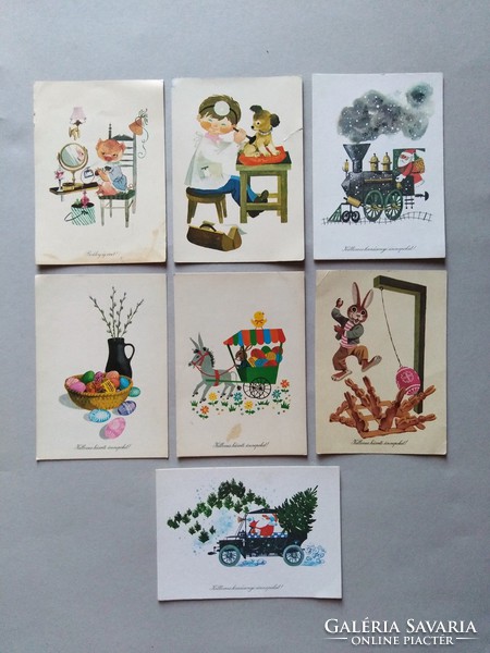 9 Festive post-clean illustrator postcards with rare branches, 1960s-70s