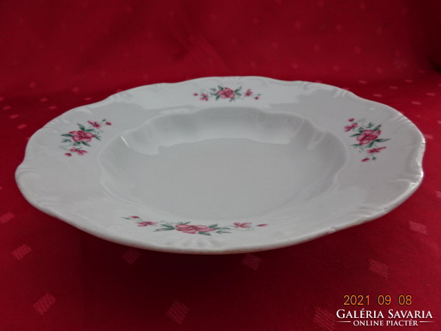 Zsolnay porcelán mélytányér, rózsaszín virággal, átmérője 23,5 cm. Vanneki!