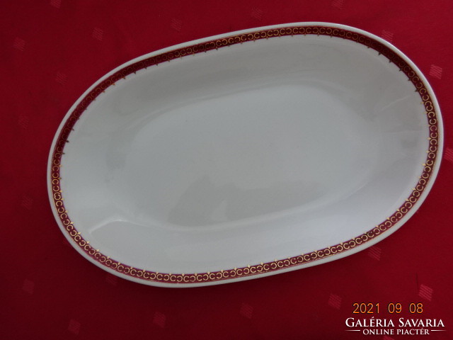 Great Plain porcelain oval bowl, on a burgundy background, with a gilded border, length 25.5 cm. He has!