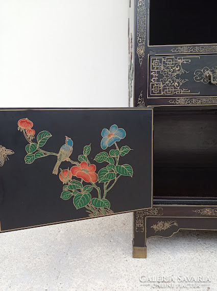 Antique two drawer embossed inlaid Chinese lacquer cabinet top door was dismantled 4428