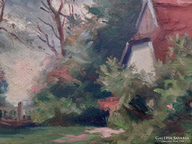 István Harczi: wonderful summer landscape with cottage, original marked oil on canvas