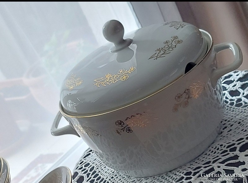 MZ - Moritz Zdekauer Cseh /Csehszlovák/ 50+ éves porcelán levesestál, aranyozott búzavirág mintás