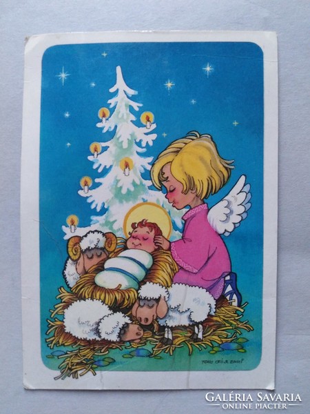 Ritka Foky Ottó és Emmi postatiszta karácsonyi képeslap, 1980-as évek