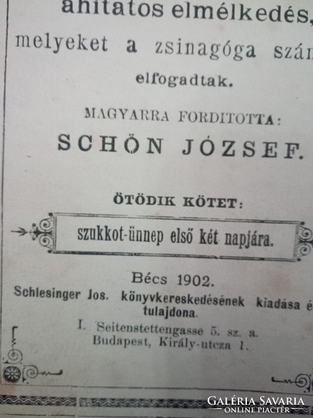 Schön József Mákzór Imádságos Könyv ötödik kötet szukkot első két napjára