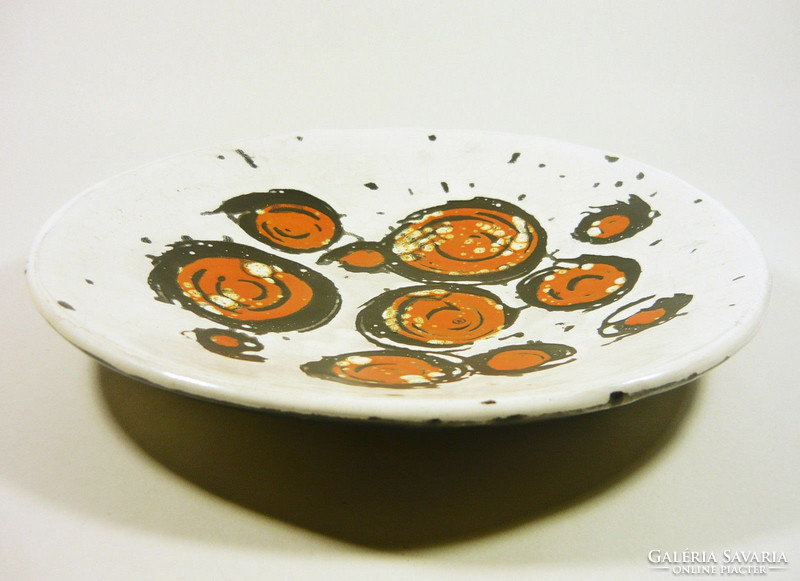 Gorka lívia, retro1950 orange stained white 26.5Cm artistic ceramic wall plate, flawless! (G034)