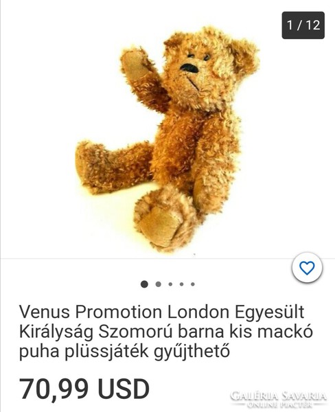 Venus promotion uk ltd london 21 x 11 cm fur teddy bear, hand sewn, vintage