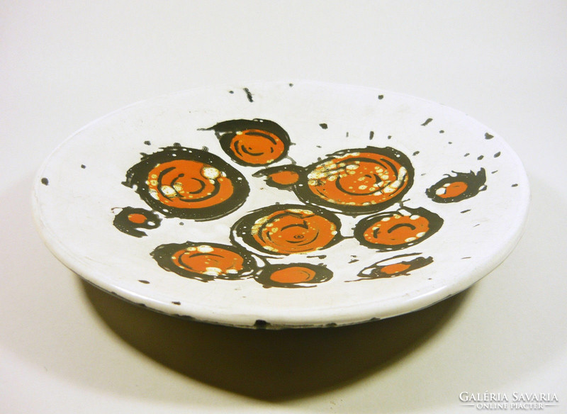 Gorka lívia, retro1950 orange stained white 26.5Cm artistic ceramic wall plate, flawless! (G034)