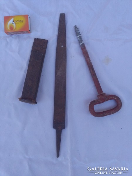 Old hand tools - three pieces together - chisel, drill, grinder