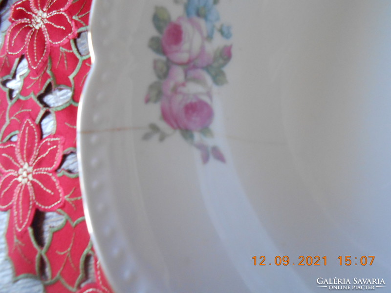 Antique zsolnay rose patterned, beaded garnished bowl