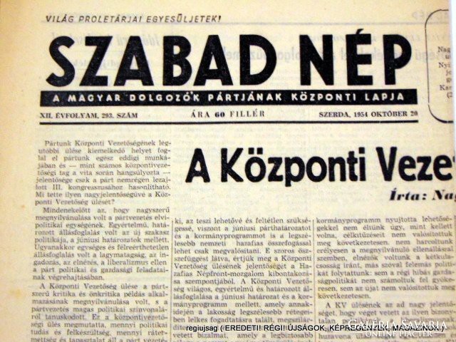 1954 október 20  /  SZABAD NÉP  /  Régi ÚJSÁGOK KÉPREGÉNYEK MAGAZINOK Szs.:  12418