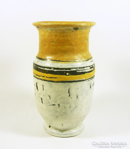 Gorka lívia, retro 1960 brown, black and gray 21.3 Cm artistic ceramic vase, flawless! (G043)
