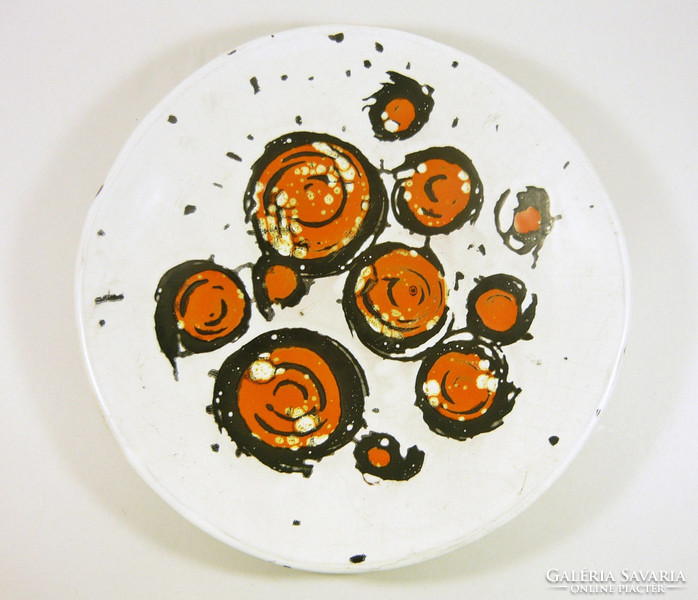 Gorka lívia, retro1950 orange stained white 26.5Cm artistic ceramic wall plate, flawless! (G034)