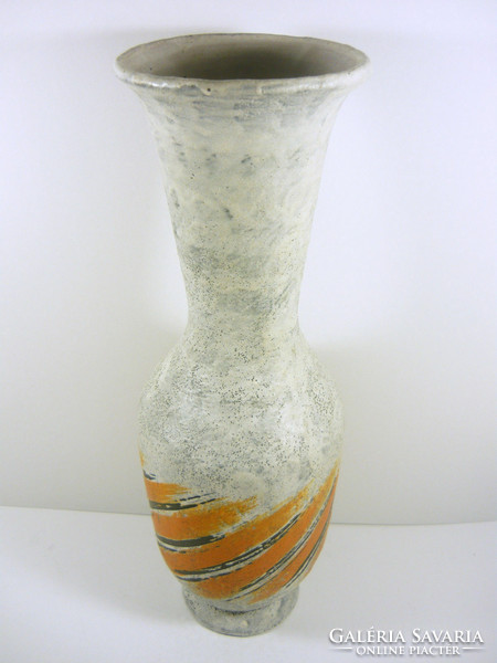 Gorka lívia, retro 1960s large black and orange motif artistic ceramic vase, flawless! (G050)