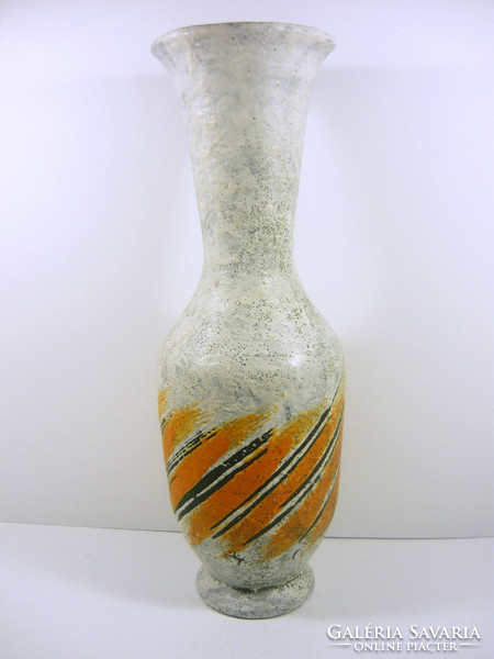 Gorka lívia, retro 1960s large black and orange motif artistic ceramic vase, flawless! (G050)