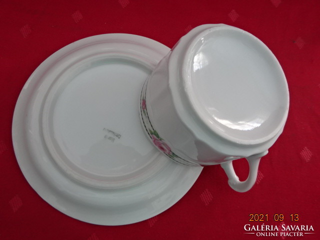 Csehszlovák porcelán teáscsésze + alátét, antik, rózsa mintás. Vanneki!