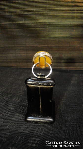 Silver ring with honey amber inlay, 1980s