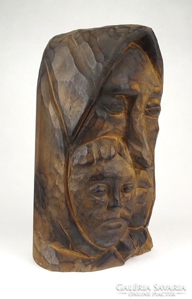 1G007 large size carved mother and child head wood carving 30 cm